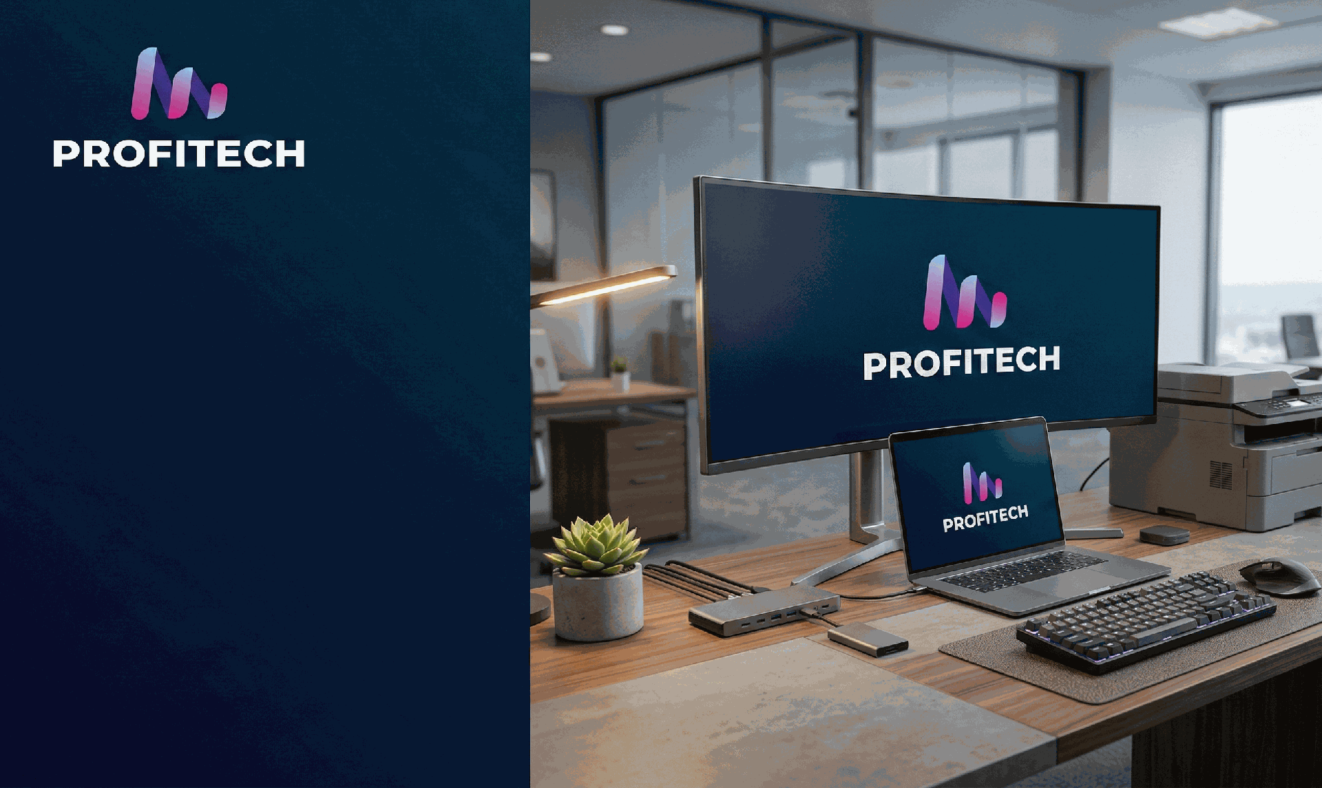 Müasir ofis stolu, monitor, noutbuk