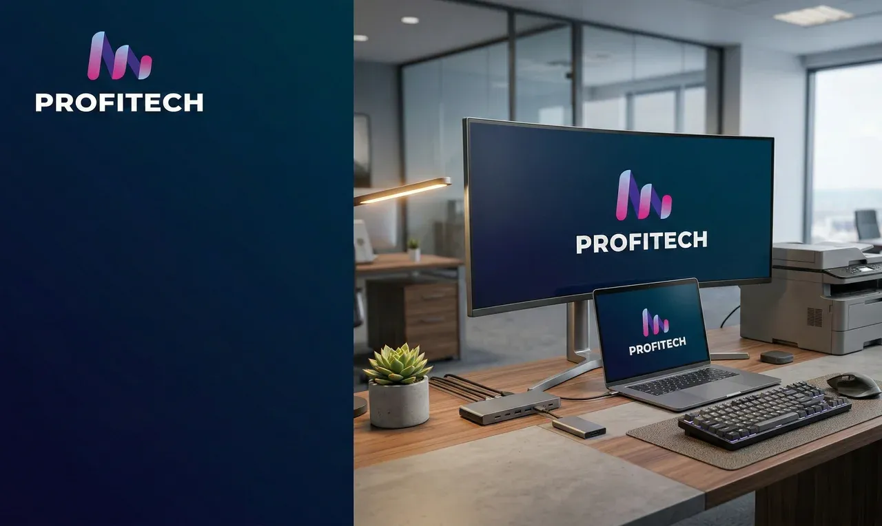 Müasir ofis stolu, monitor, noutbuk